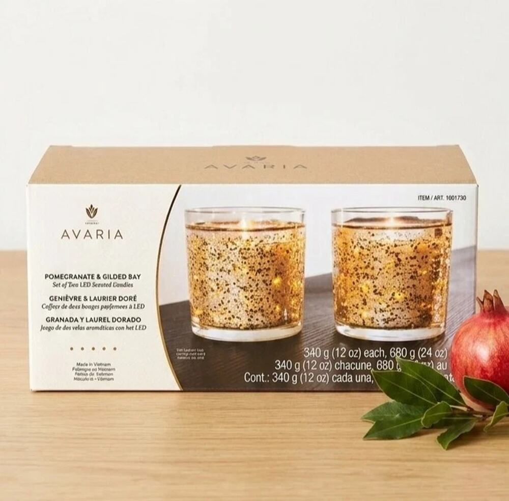 Avaria LED Scented Wax Candles Set of 2 Pomegranate Bay 12 oz Jars NEW OEM